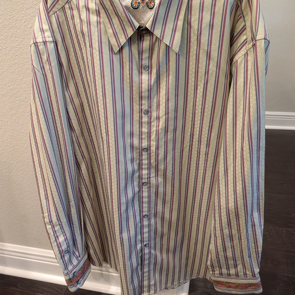 Robert Graham Purple and Green Striped Casual Shirt